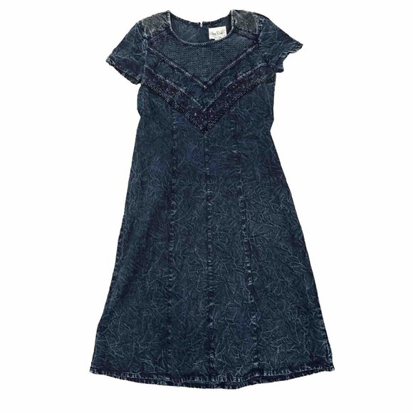 2/$18 SALE! Vintage Denim Dress‎ 1990s Y2K Embroidered 8P Cowgirl Cottagecore - Picture 1 of 12